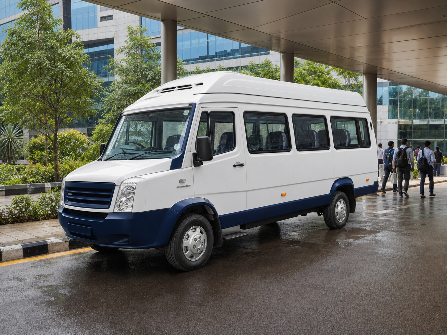Tempo traveller at a city pick-up point