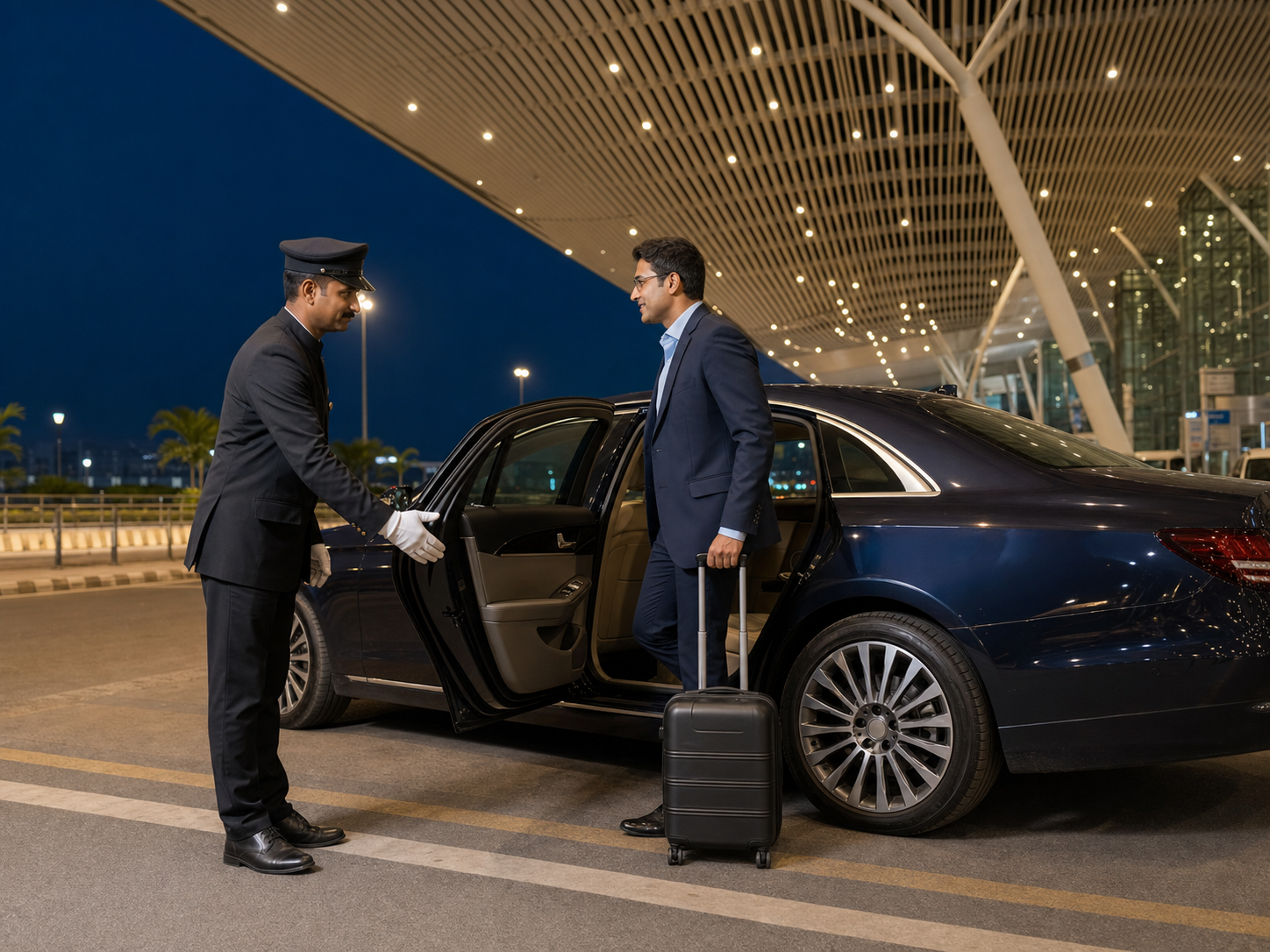 Executive airport transfer at night
